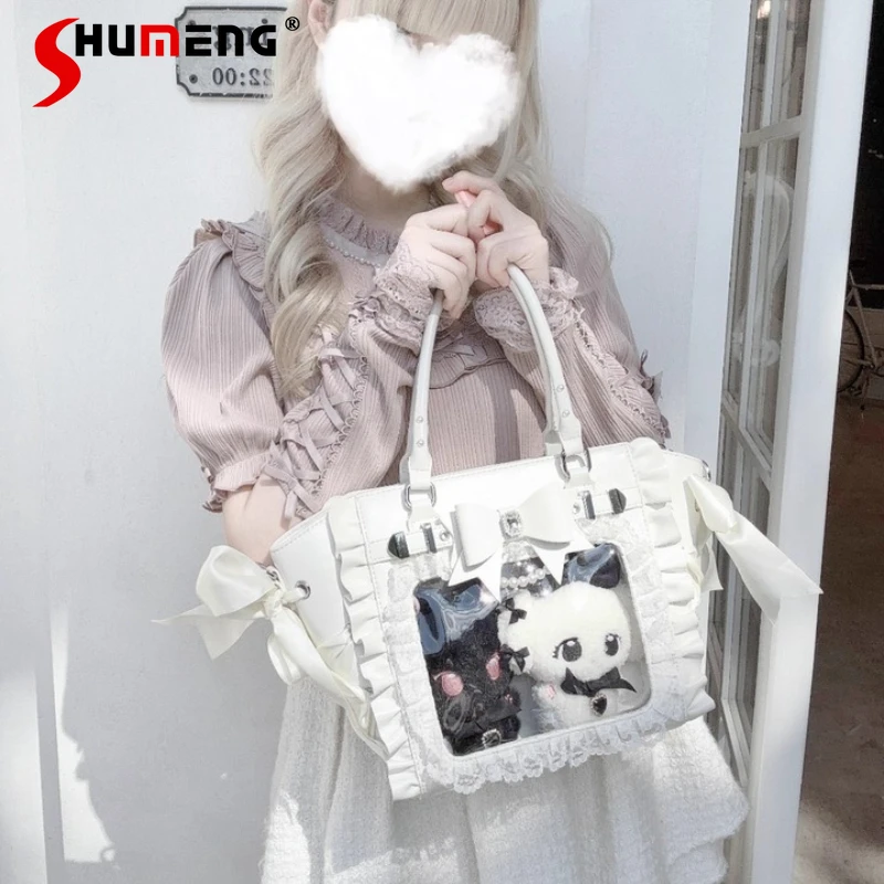 

Japanese Mine Mass-Produced Sweet Girl Lace Built-in Pain Bag 2025 New Cute Bow Kawaii Black and White Handbag Y2k Shoulder Bag