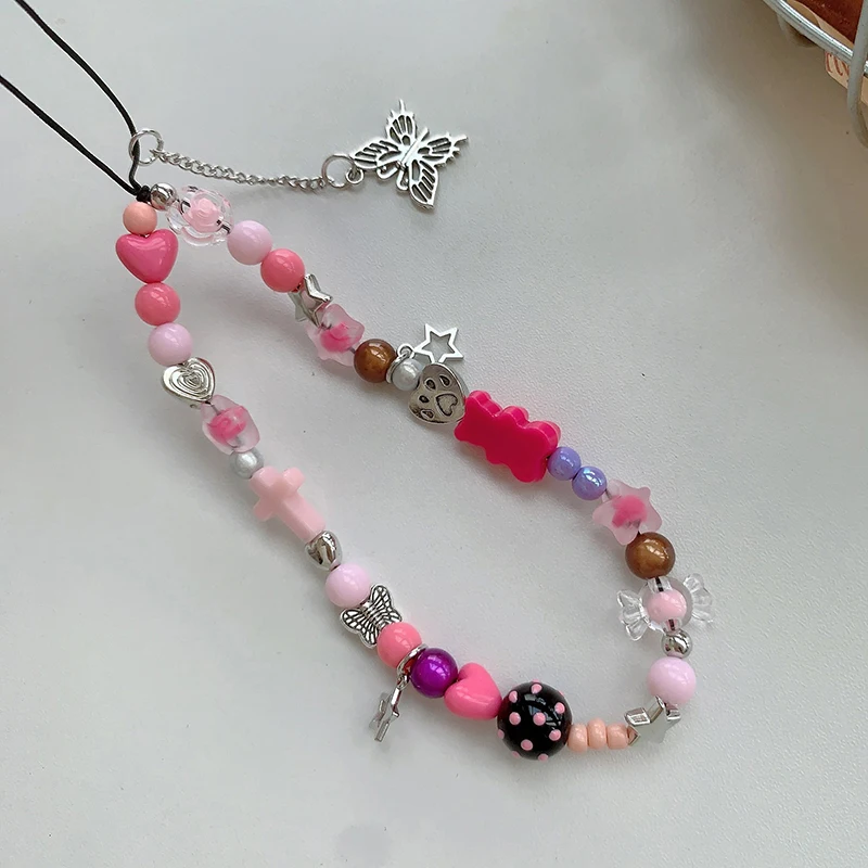 الهاتف المحمول سلسلة معلقة نمط حلو ورائع مطرز حالة الهاتف المحمول الحبل المفاتيح سلسلة معلقة مناسبة آيفون