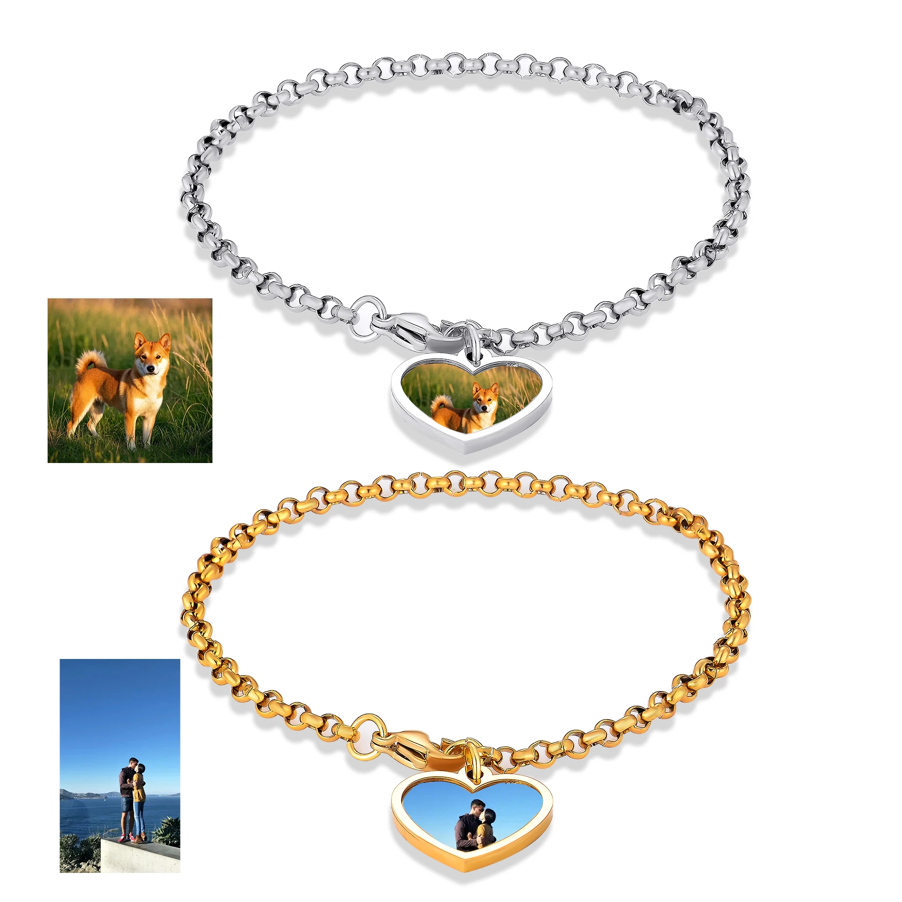 

Personalized Stainless Steel Bracelet Customized Photo Text Fashion Jewelry Anniversary BFF Gift for Women Men
