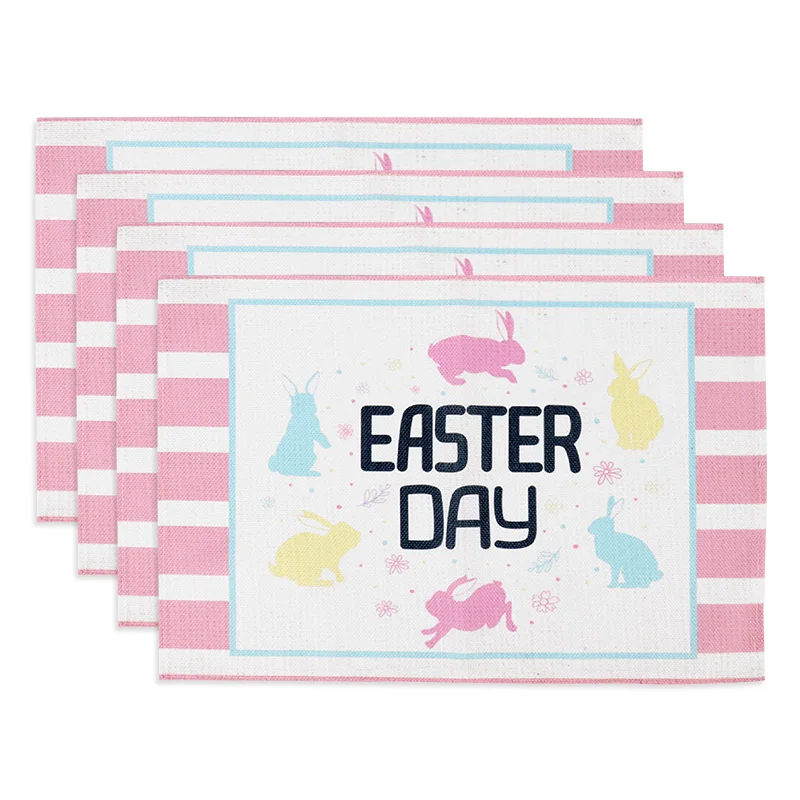 

Easter Linen Placemat Cute Rabbit Dining Table Mat Happy Easter Party Decoration Spring Home Kitchen Table Decor Supplies 2025