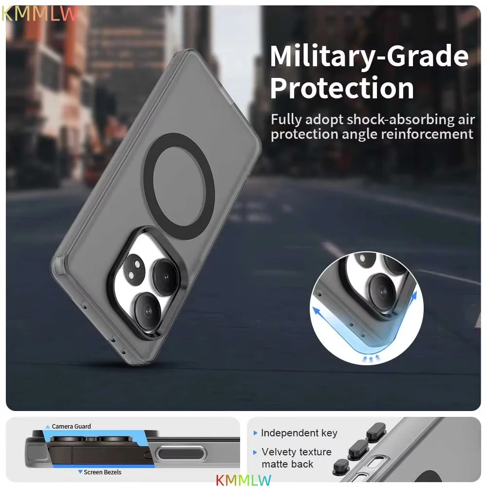 Magnetic Wireless Charging Case For Realme GT6T GT6 GT Neo6 SE GT Neo6 C61 C63 Cover Candy Colors Transparent Back Shell Coque