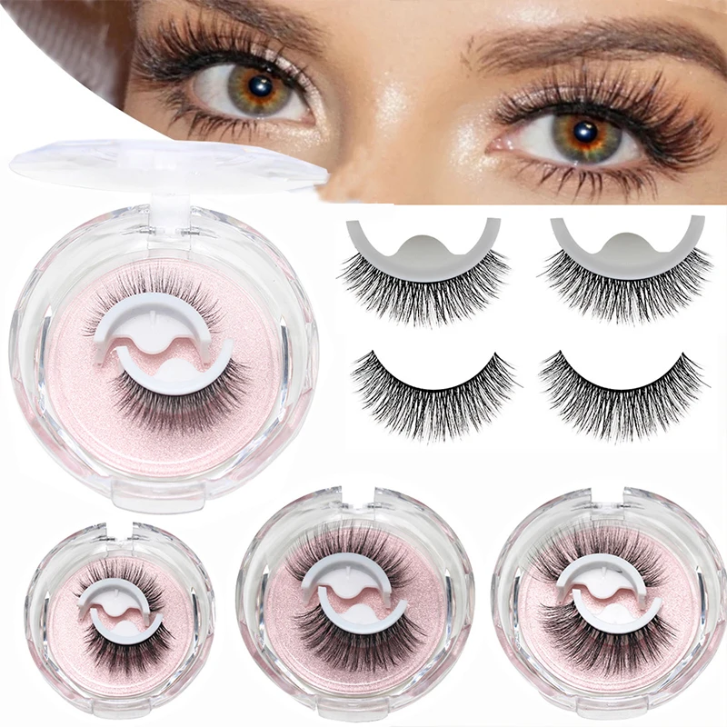 1pair Self-adhesive False Eyelashes 3D Glue Free Eyelash Strip Natural Mink Eyelash Reusable Lashes Extension Beauty Supplies