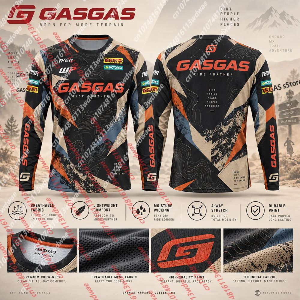 GASGAS Factory Racing Men Motocross Jersey Quick Dry Long Sleeve MX Off Road Dirt Bike Enduro Lightweight Motorcycle Riding Top