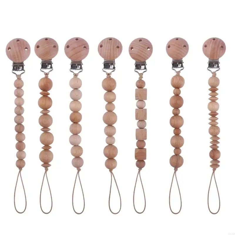 

QX2D Newborn Pacifier Clip Chain Wooden Beads Nipple Soother Holder