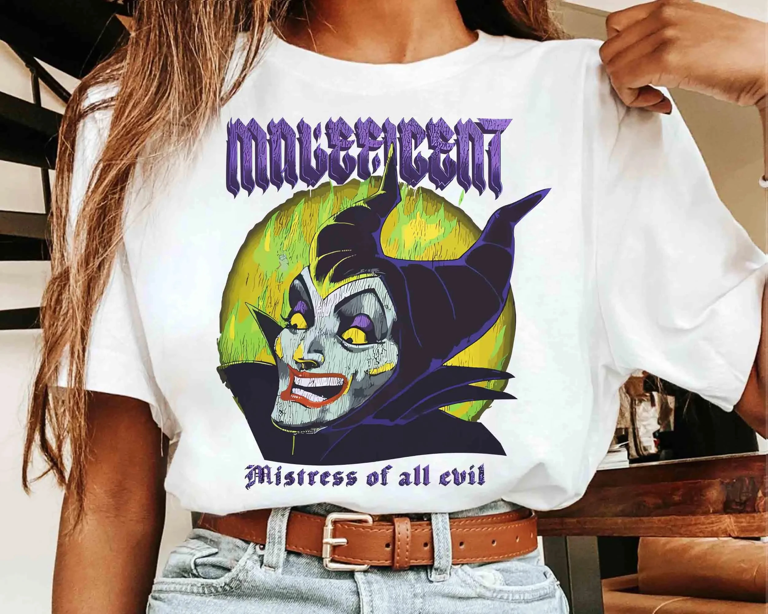 

2025 Fashion New Retro Maleficent Evil Lover T-shirt Sleeping Beauty Villain Retro T-shirt Family Vacation Journey