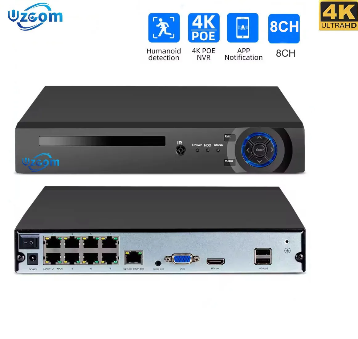 

Uzoom 4CH 8CH POE NVR Network Video Recorder 8MP 4K Security Surveillance CCTV System Audio Video Recorder POE Hoster XMeye