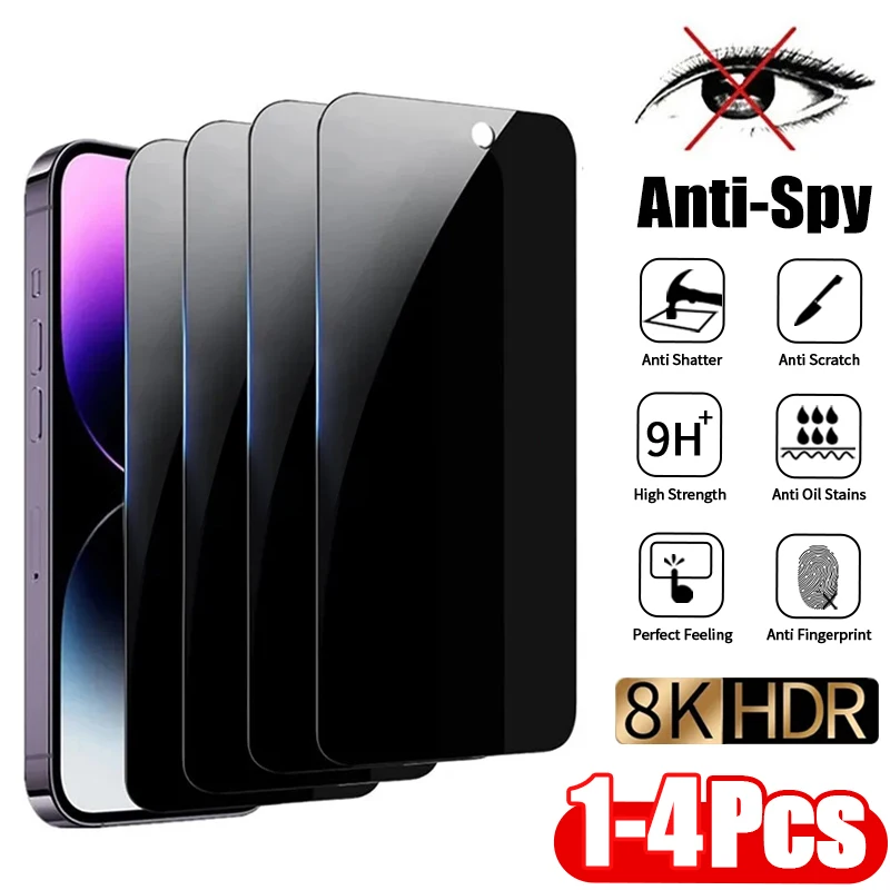 

1-4Pcs Anti-spy Tempered Glass for IPhone 16 15 13 11 14Pro Max Full Cover Privacy Screen Protector For iPhone X XS Max XR Glass