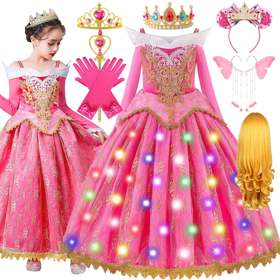 Princess Girls Aurora Dress Sleeping Beauty Cosplay Costume for Kids Birthday Vestidos Halloween Carnival Party Children Clothes