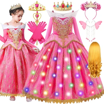 Prinzessin Mädchen Aurora Kleid Dornröschen Cosplay Kostüm für Kinder Geburtstag Vestidos Halloween Karneval Party Kinder Kleidung