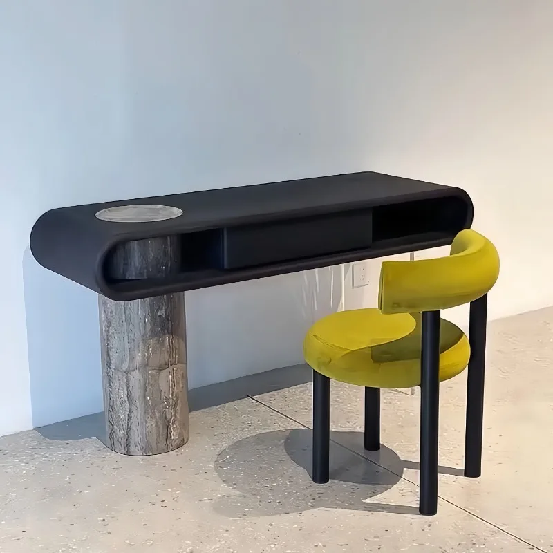 Marble desk, modern minimalist and high-end feel, living room home table, black office desk