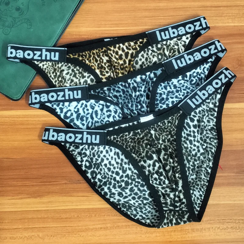 Men's Briefs Sexy Leopard Printed Underwear Thin Breathable Low Waist Ultra-Thin U Convex Pouch Lingerie Underpants Calzoncillos