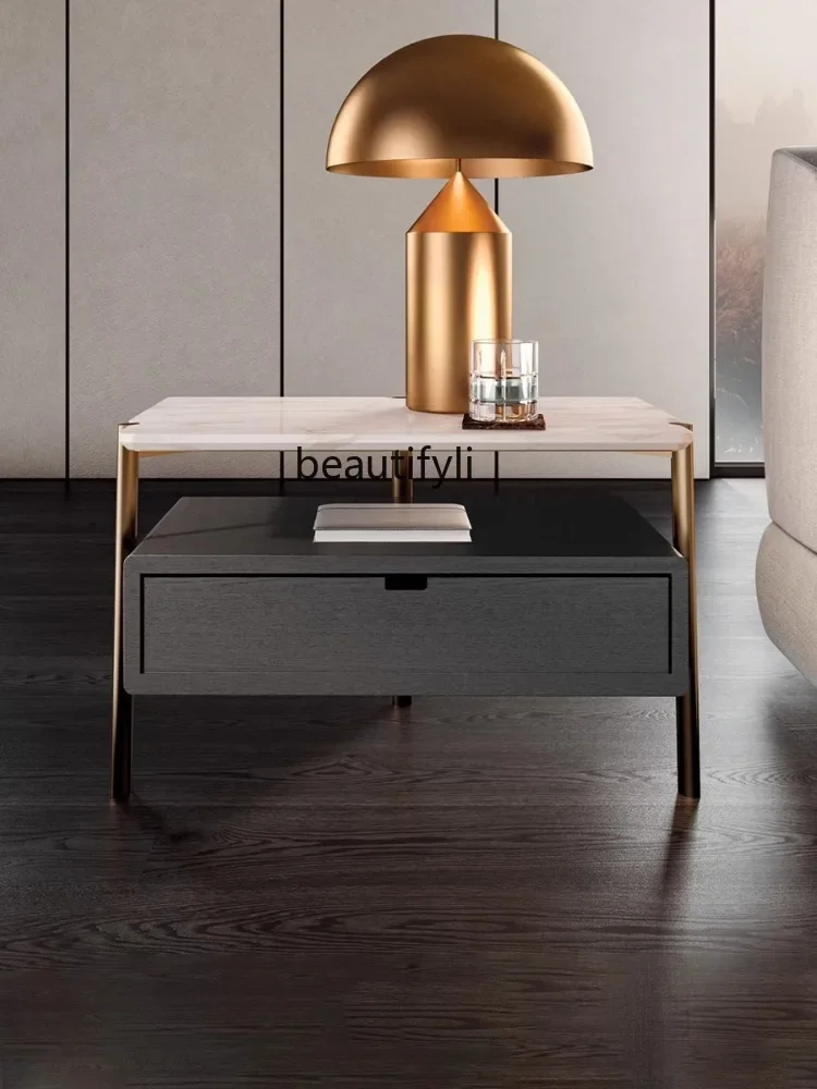 

A07 Italian Light Luxury High-Grade Marble Bedside Table Minimalist Furniture Modern Minimalist Designer Bedroom Cabinet