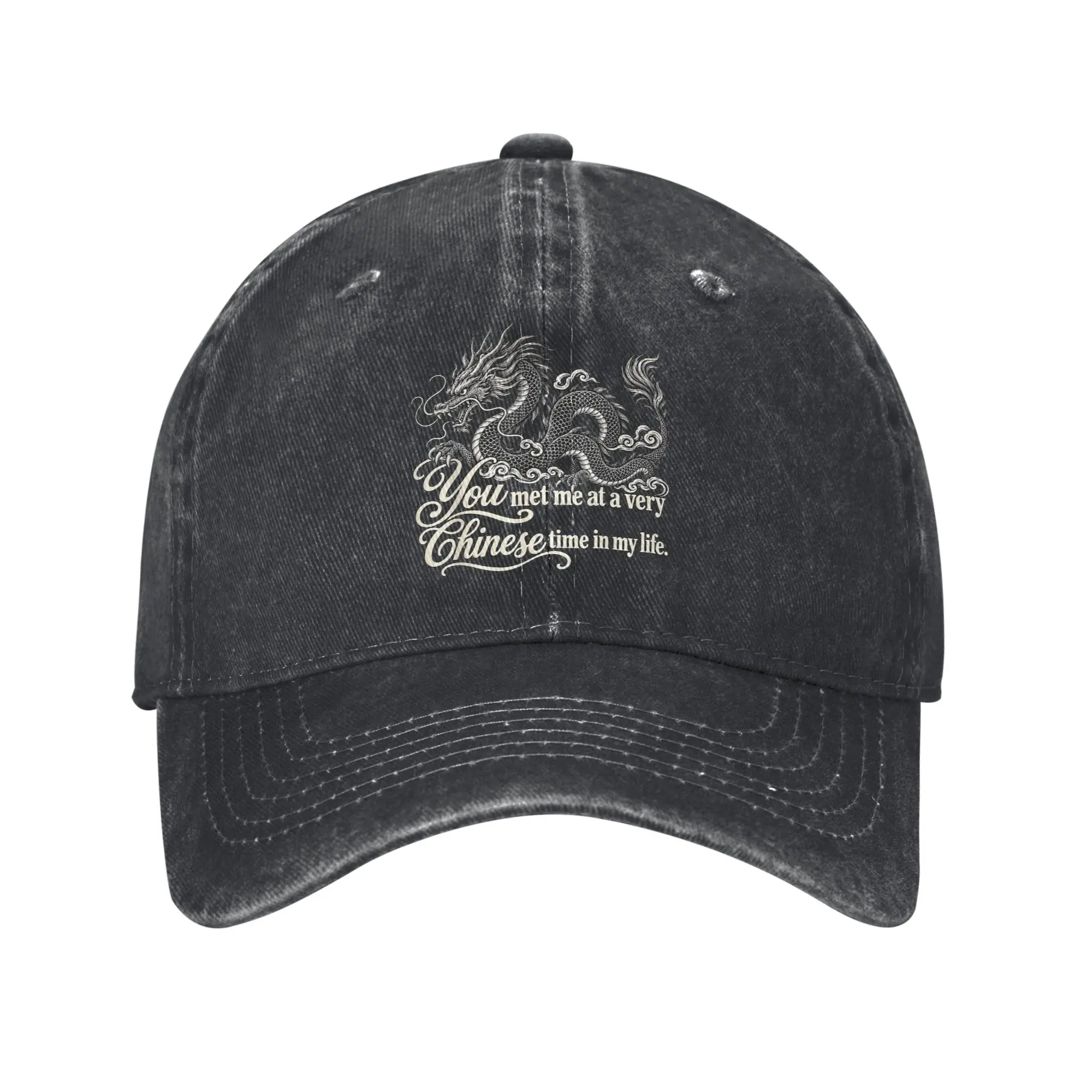 You Met Me At a Very Chinese Time in My Life Baseball Caps Distressed Washed Snapback Hat Unisex Summer Hats Cap