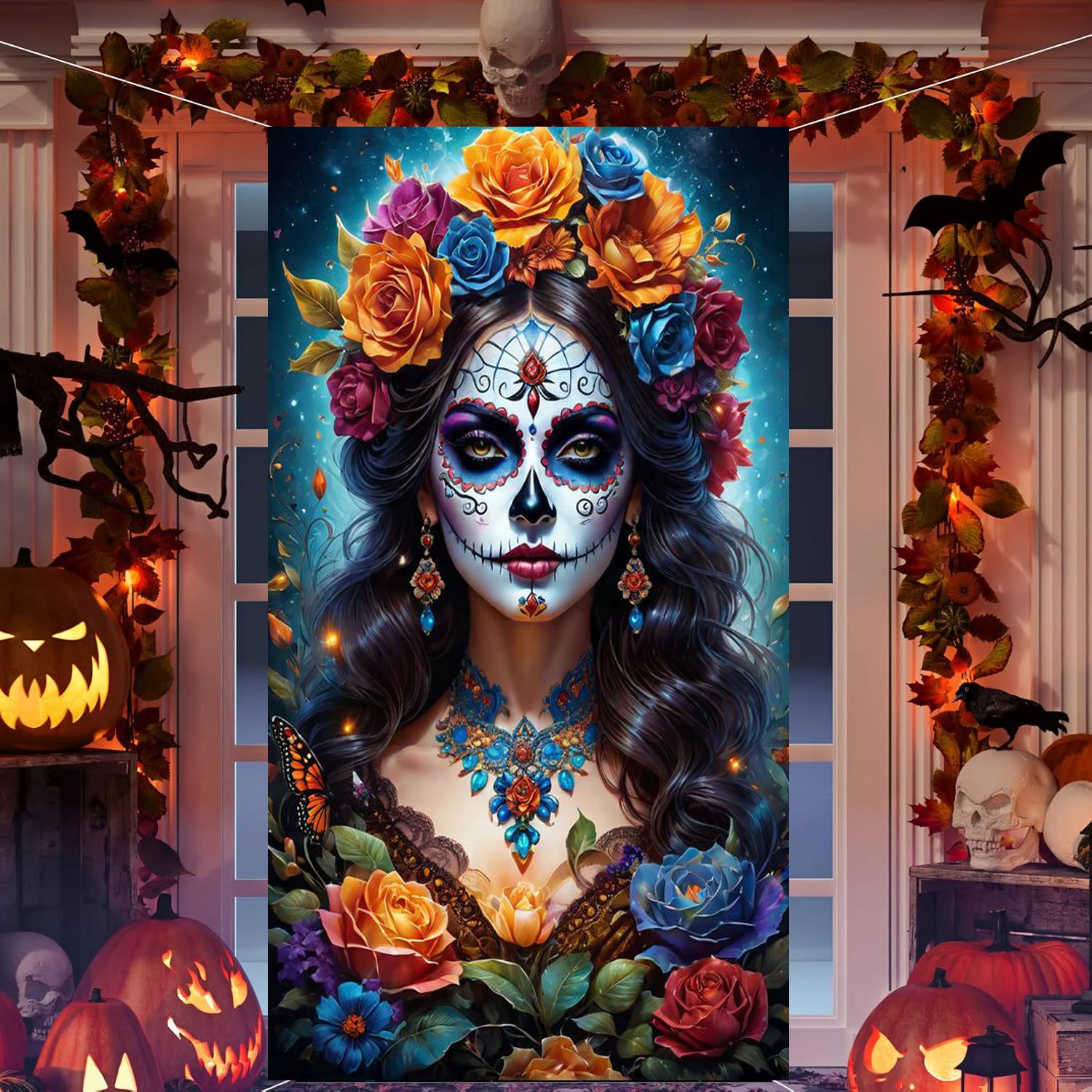 

Day of The Dead - Sugar Skull Rose - DIY Mosaic Diamond Painting For adults beginners, Diamond Art Embroidery For Hallowen Decor