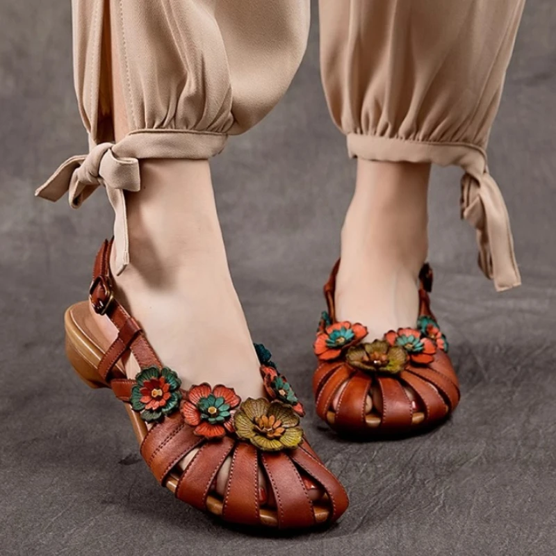 

Designer Flower Women's Flats Sandals Retro Buckle Shoes Summer Classic Slingback Casual Shoes 2025 Walking Cozy Sandalias Mujer
