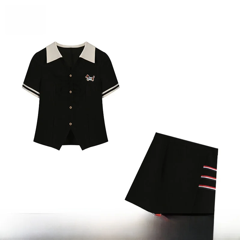 

Черный топ и черная юбка: комплект из двух предметов ZL117205, большие размеры, женская мода, полиэстер, летняя коллекция