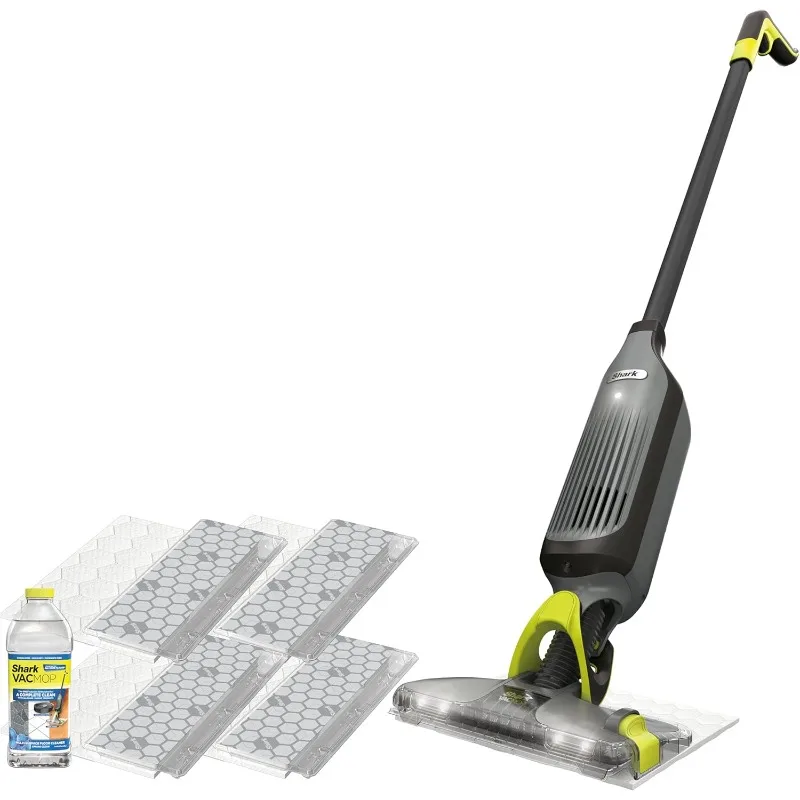 Cordless Hard Floor Vacuum Mop with On-Demand Spray and Headlight, includes 4 disposable VACMOP pads and 12 oz VACMOP solution