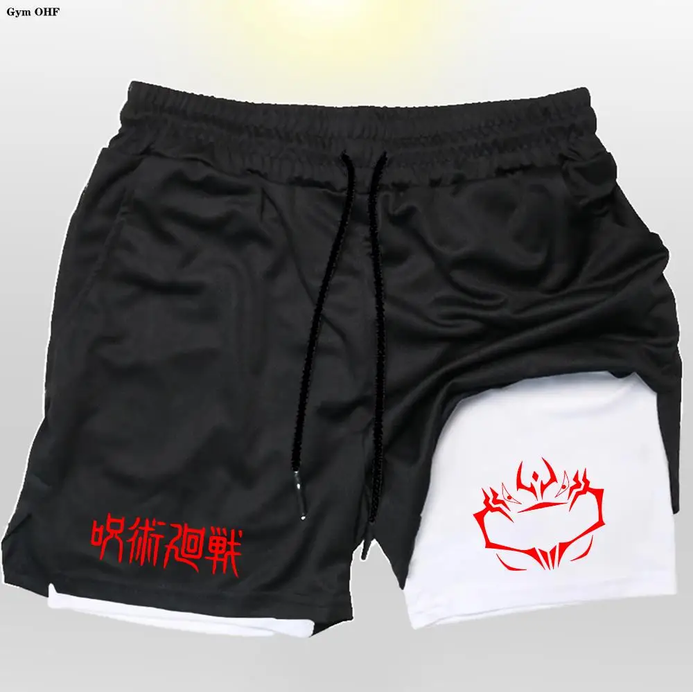 Anime Jujutsu Kaisen Compression Shorts Men Fitness Gym Running Double Layer 2-In-1 Short Pants Rashgard Performance Shorts