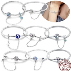 Original Bracelet 925 Silver 17-20cm Earth Safe 3mm Chain Snake Bone Bracelet Fit DIY Jewelry Beaded Birthday Jewelry Gift