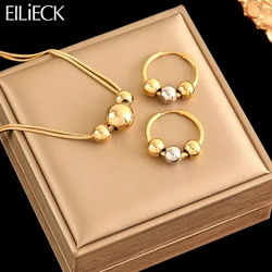 EILIECK 316L Stainless Steel Beads Earrings Necklace Jewelry Set Fashion Party Minimalist Metal 18K Gold-Plated Charm Jewelry