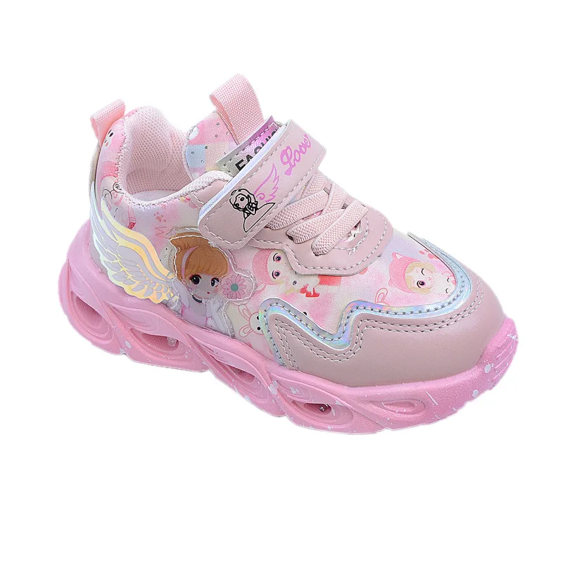 2026 Spring and Autumn New Girls' Shoes, Light up Sports Shoes, Leather Face, Baby Princess Shoes, Little Girls' Shoes, Casual S - view 4