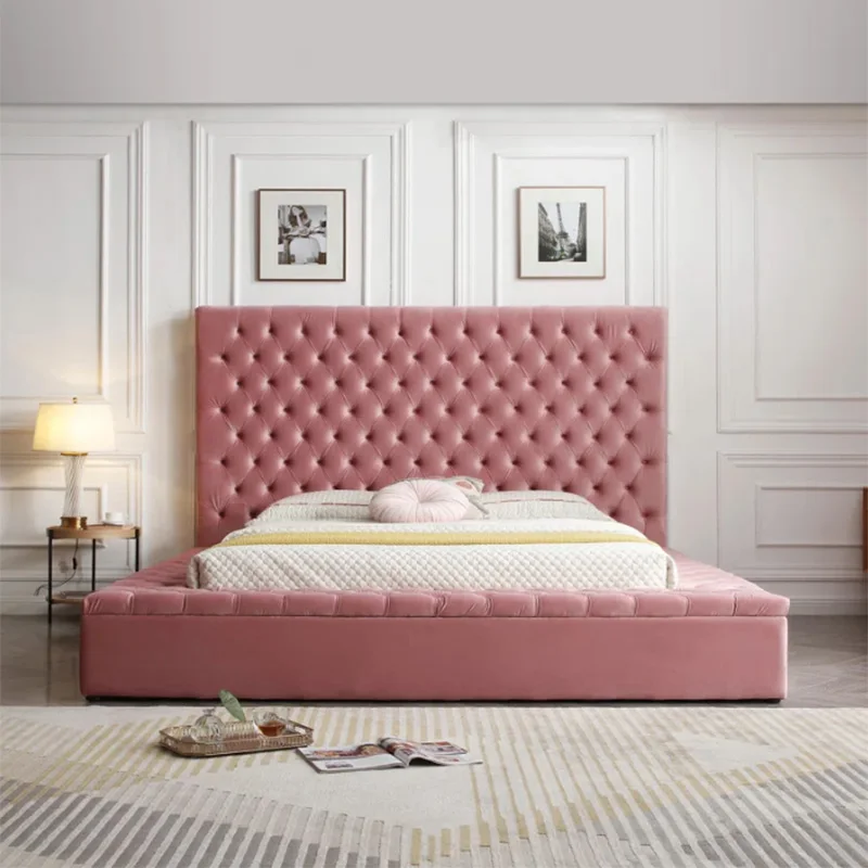 # Modern Royal king Size Bed pink Bed Frame Queen Japanese Bed Frame Wood king Frame with Storage for Sale image 3