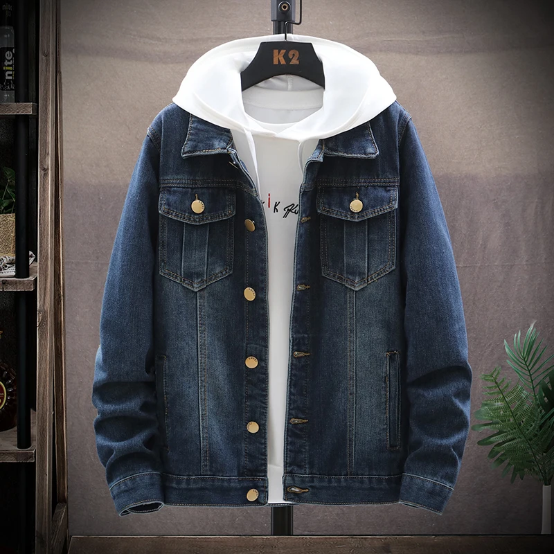 

2023 antumn Denim Jacket Men Casual Men Jean Jackets Streetwear Solid Color Turn Down Collar Denim Coats fashion Men Jacktes