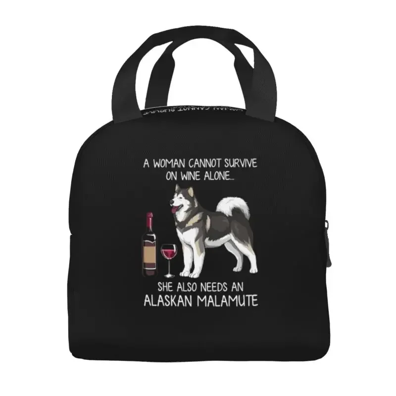 Malamute do Alasca e Vinho Lunch Bag Isolado, Funny Dog Bag para Camping, Viagem, Dog Lovers Cooler, Lancheira Térmica para Mulheres e Crianças