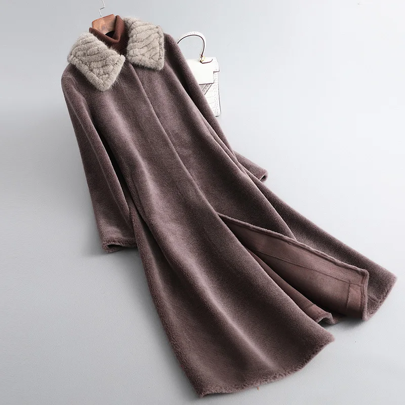 

Шуба для стрижки овец для женщин, новинка 2024, зимняя шуба из меха норки с меховым воротником, шуба из меха ягненка и травы