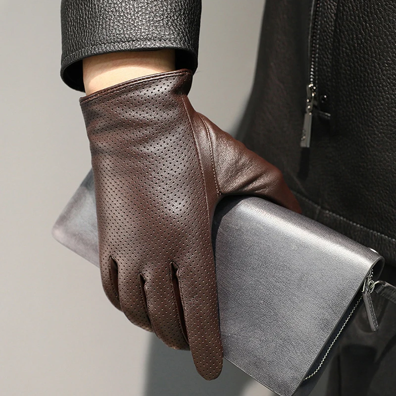 2023 Autumn Men style Business Sheepskin Leather Gloves Winter Full Finger Touch Screen Black Gloves Riding Motorcycle Gloves