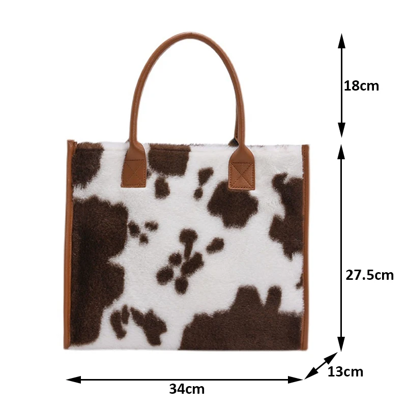 Frauen Weiche Plüsch Handtasche Neue Winter Leopard Kuh Druck Tragetaschen Weibliche Pu Leder Unterarm Taschen Pelzigen Flauschigen Schulter Tasche – Detail 21