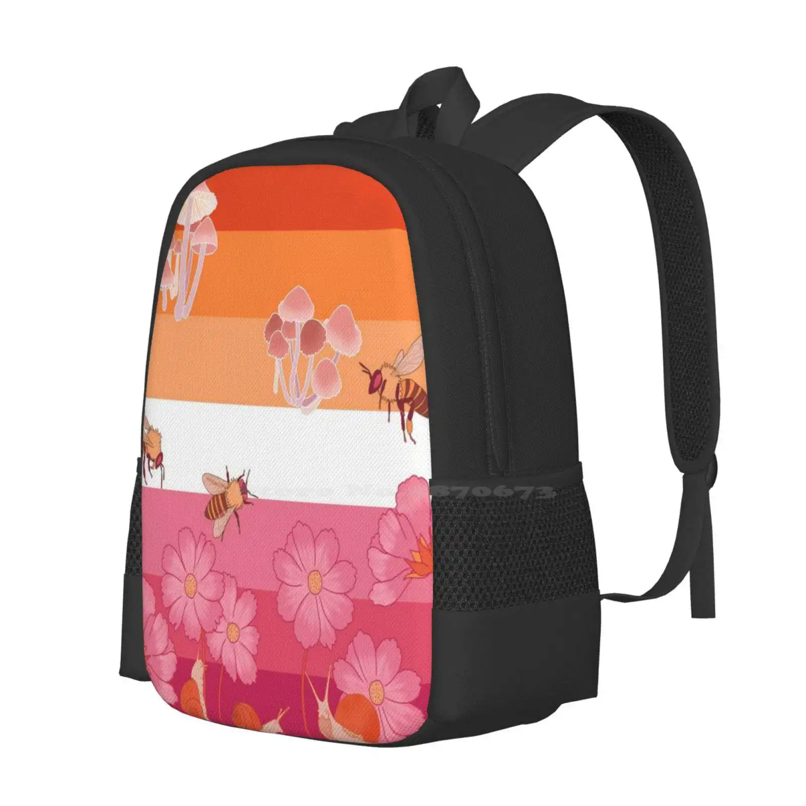 Cottagecore Lesbian Pride Flag Hot Sale Schoolbag Backpack Fashion Bags Cottagecore Goblincore Faecore Snail Cosmos Flower