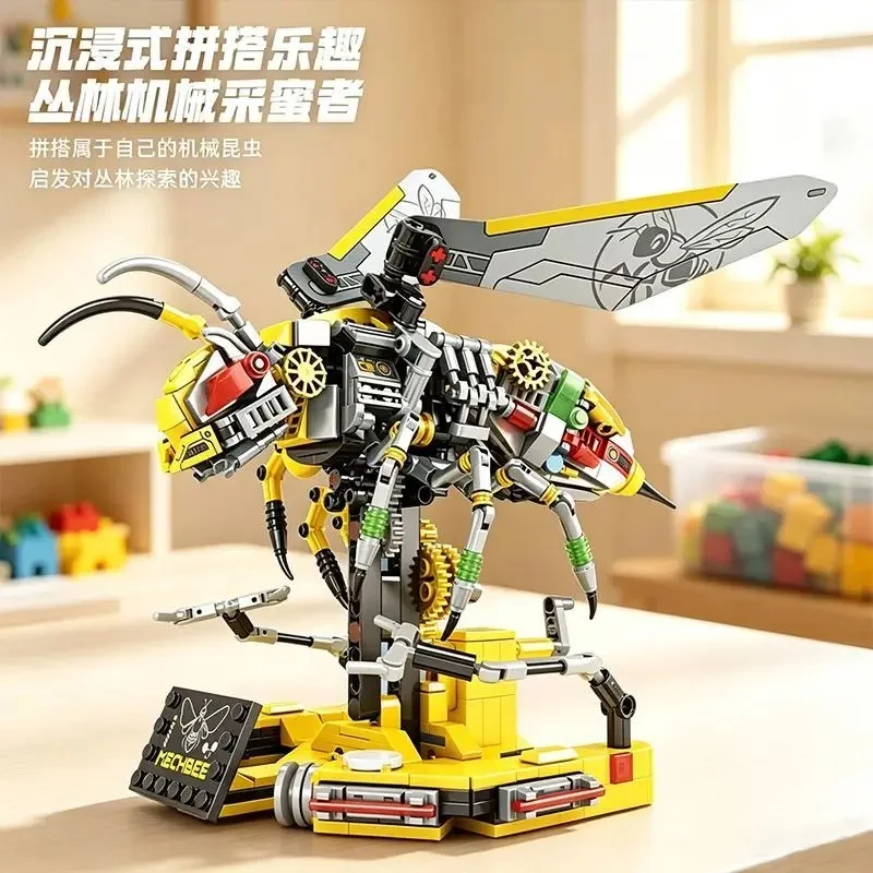 T2005A Mechanical Bee Mantis Insect Building Blocks DIY Assemble STEM Educational Toy Boys Birthday Gift Compatible Standard