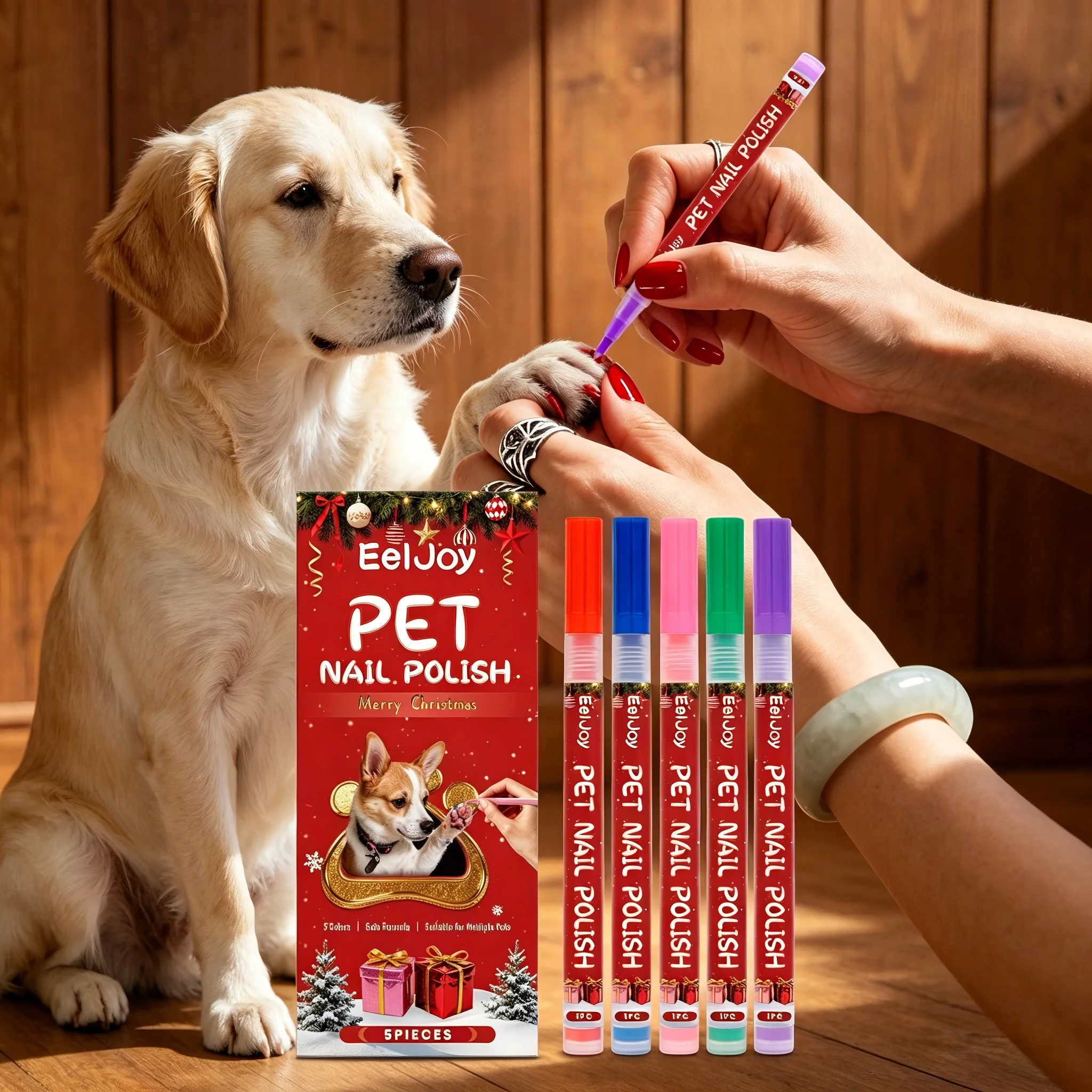 

5 Color Pet Nail Polish Pen Set,DIY Christmas Grooming Accessories，Gentle Formula, Dog Cat Nail Art Kit, Quick Dry Waterproof,