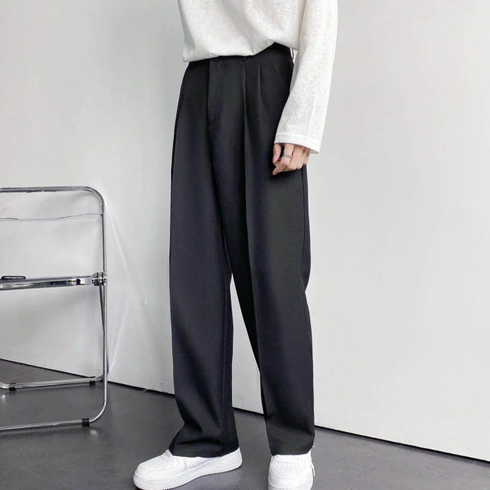 Korean Men Draped Straight Pants Business Loose Casual Trousers Suit Pants Solid Color Fashion Casual Pants L-3XL
