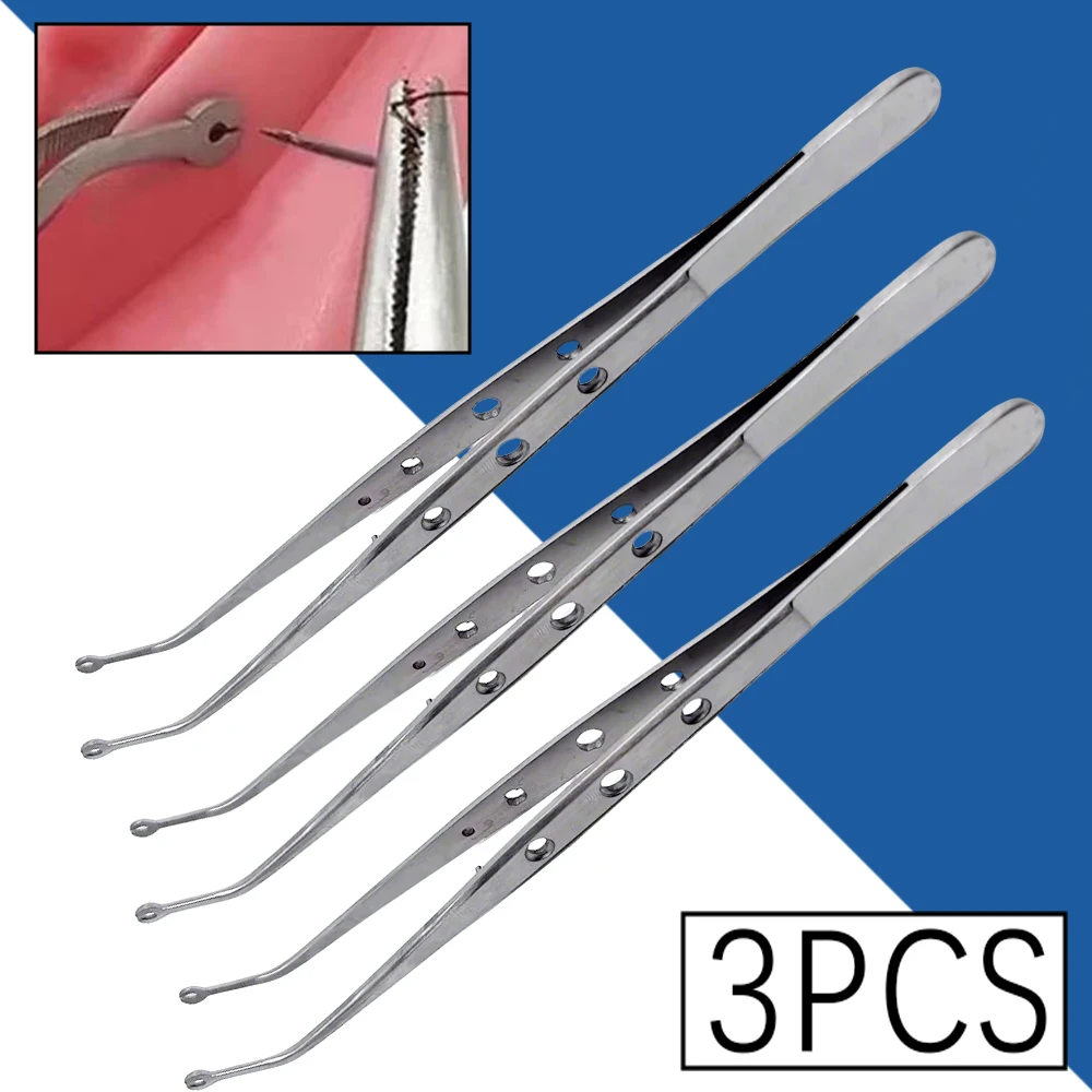 Dental Stitching Tweezers 3Pcs Serrated Tip Cotton Forceps Needle Holder Suture Surgical Instruments