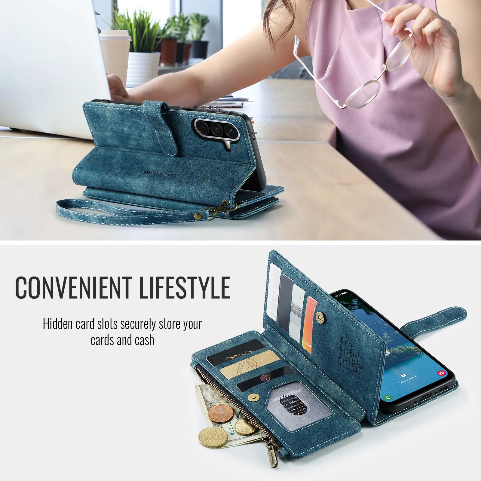 

CaseMe-C30 For Samsung GALAXY A12 A13 A14 A15 A16 A33 Luxury Magnetic Flip PU Leather Wrise Wallet Case Card Slots Holder Cover