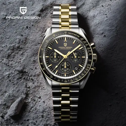 PAGANI DESIGN 2025 relojes de cuarzo de lujo con luna dorada y plateada, cronógrafo deportivo para hombre, cristal de zafiro, reloj de acero inoxidable para hombre