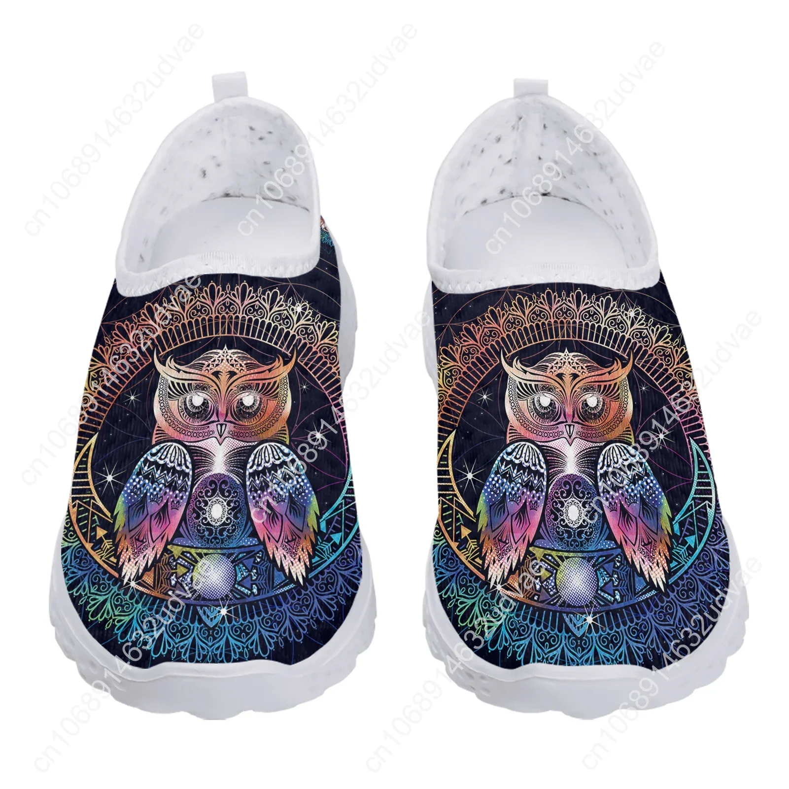 Moda cor gradiente boho coruja design marca slip-on sapatos confortáveis para mulheres, tênis casuais, verão