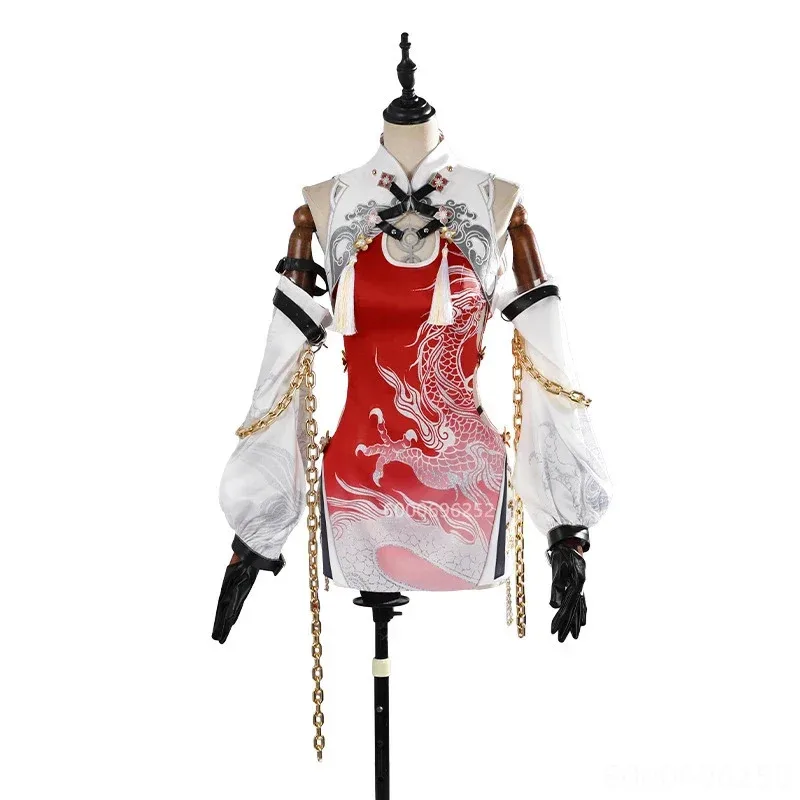 Naraka Bladepoint Zai Косплей Костюм Китайский Стиль Красный Cheongsam Платье Парик Женский Сексуальный Карнавальный Костюм на Хэллоуин