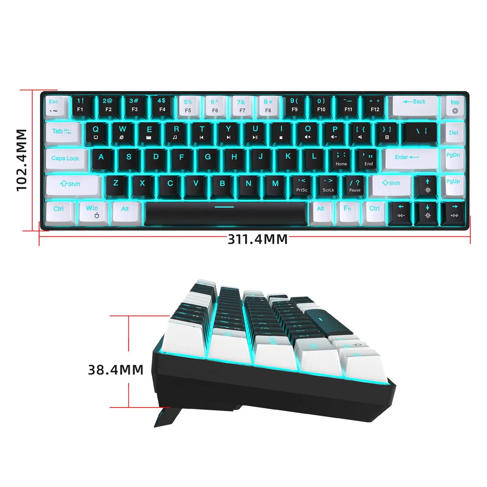 Teclado mecânico 19 modos de iluminação com fio interruptor azul para jogadores de PC laptop