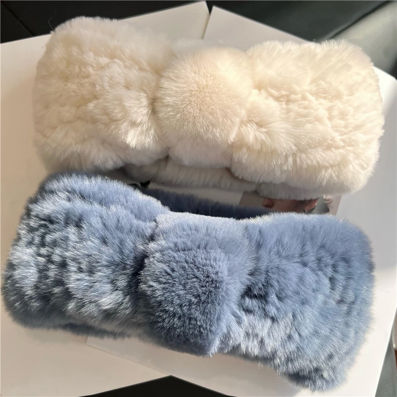 Winter fur headbands for women knitted rex rabbit fur scarf for women real fur head wrap ear warmer newest fashion hairband