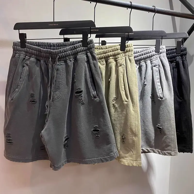 

Американская мода High Street потертые потертые шорты мужские летние новые свободные спортивные повседневные брюки в стиле хип-хоп пять четвертей