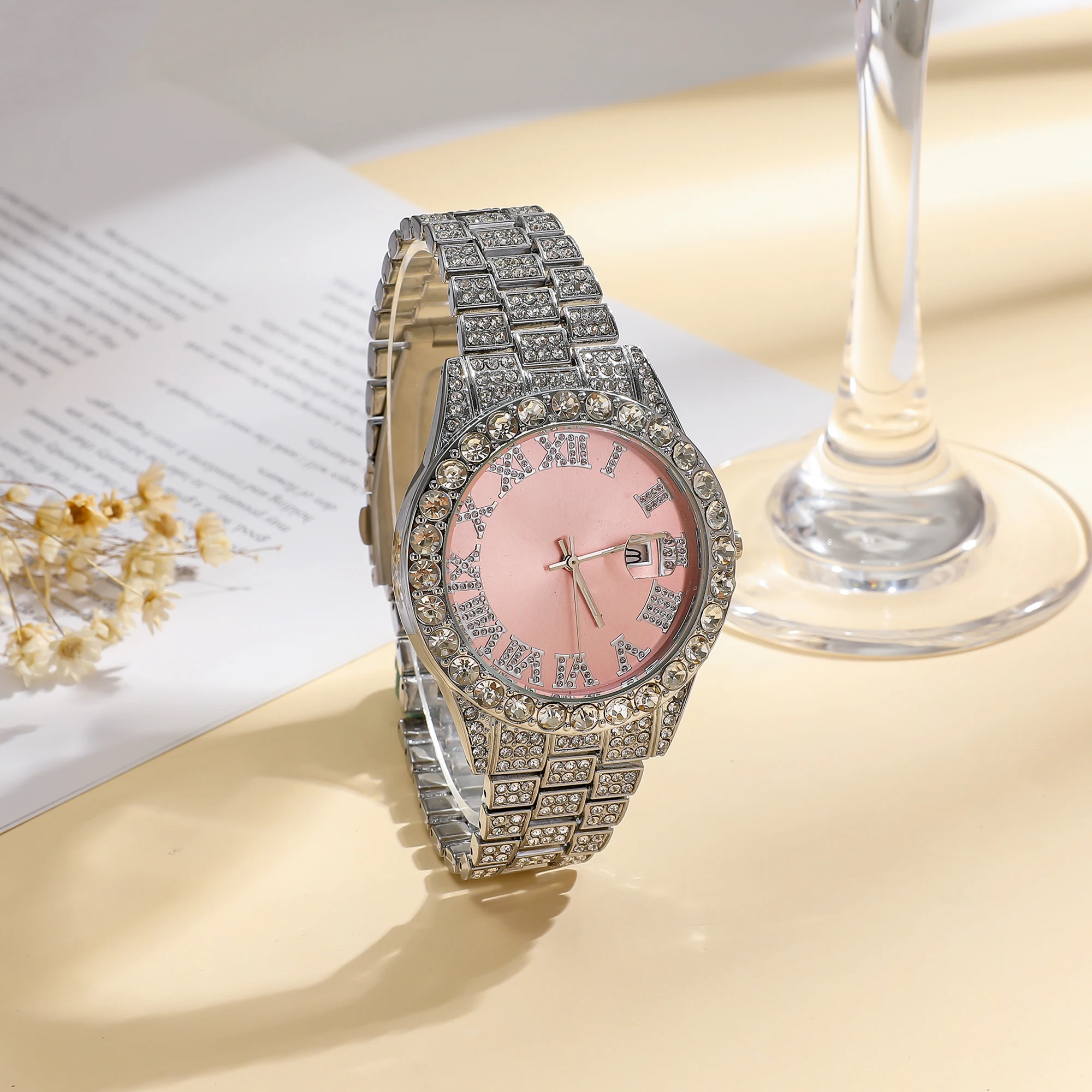 New foreign trade explosive diamond-studded Roman fashion with calendar women's watch women's watch women's models image 3
