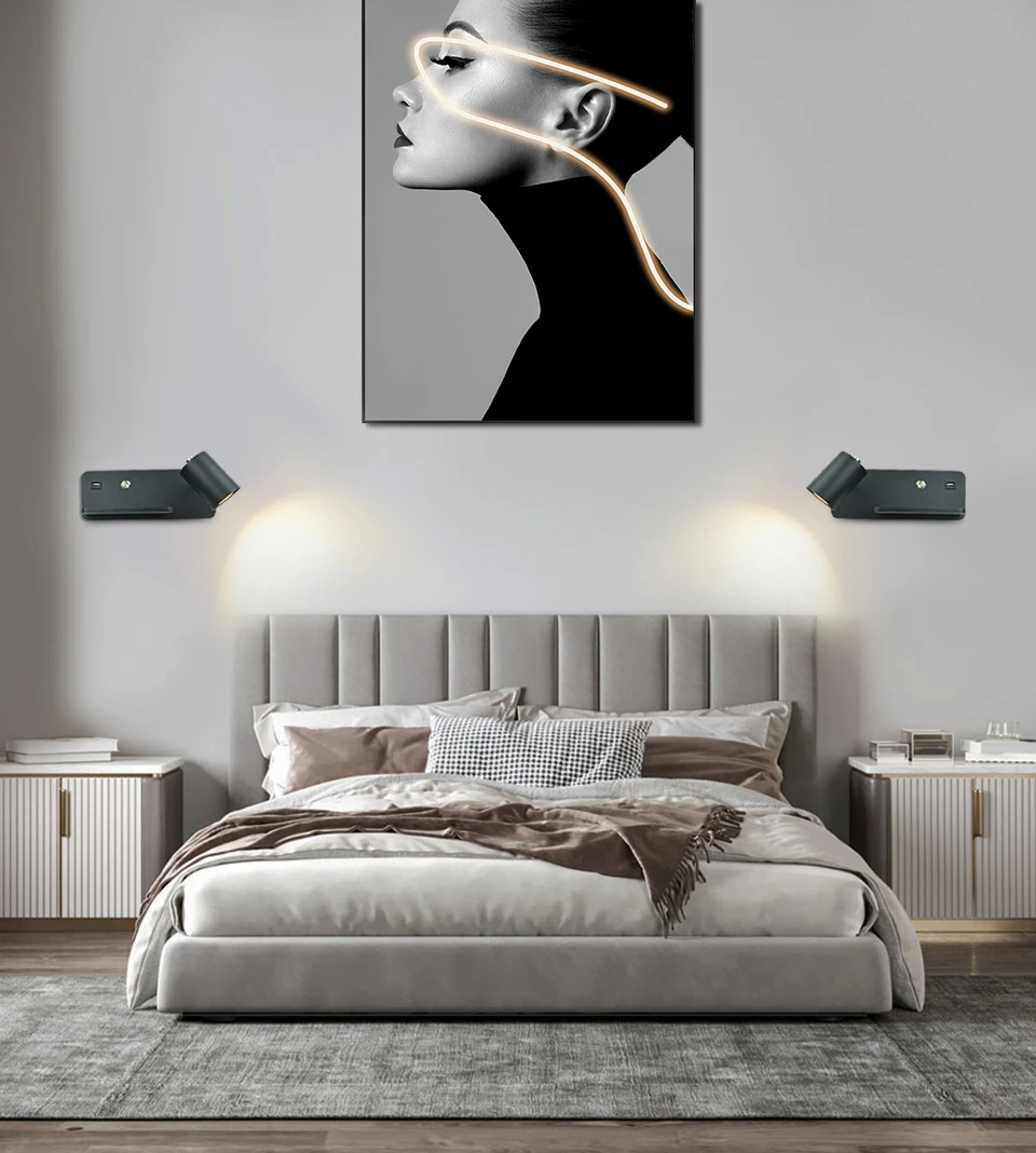FÜHRTE Wand licht Innen Lesen Wand lampe Handy Drahtlose Lade und USB Lade Wand lichter Schlafzimmer Nacht lampen – Detail 12