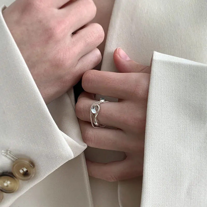 XIYANIKE Letnie Pierścionki z Cyrkoniami Otwarty Łańcuszek na Palec dla Kobiet Dziewczyn Nowa Koreańska Moda Trendy Biżuteria Prezent na Imprezę кольцо ж — zdjęcie 3