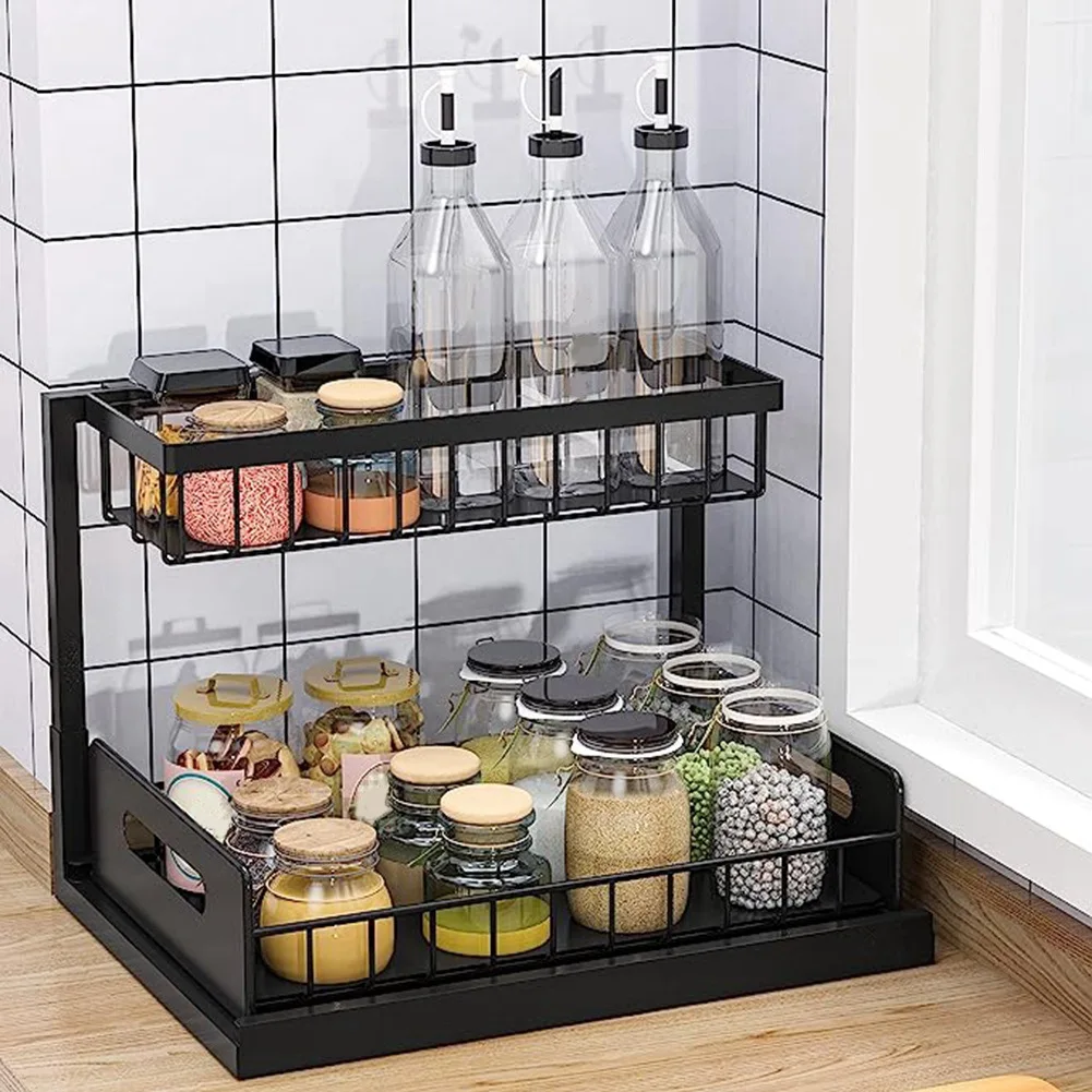

TFORU-Sink Organizer, Pull Out Cabinet Organizer 2-Tier Sliding Shelf Multi-Use For Under Kitchen Sink Organizers And Storage