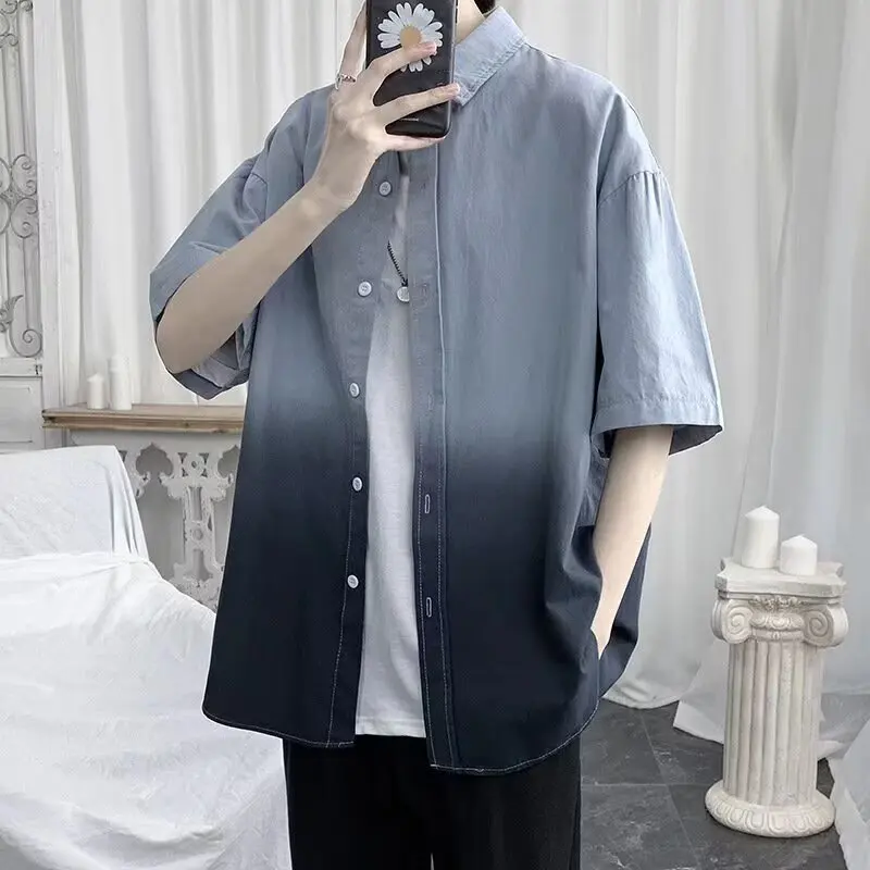 

Minimalist and unbranded trendy ins ice silk gradient short sleeved shirt jacket, fashionable and versatile, lazy new style Hara