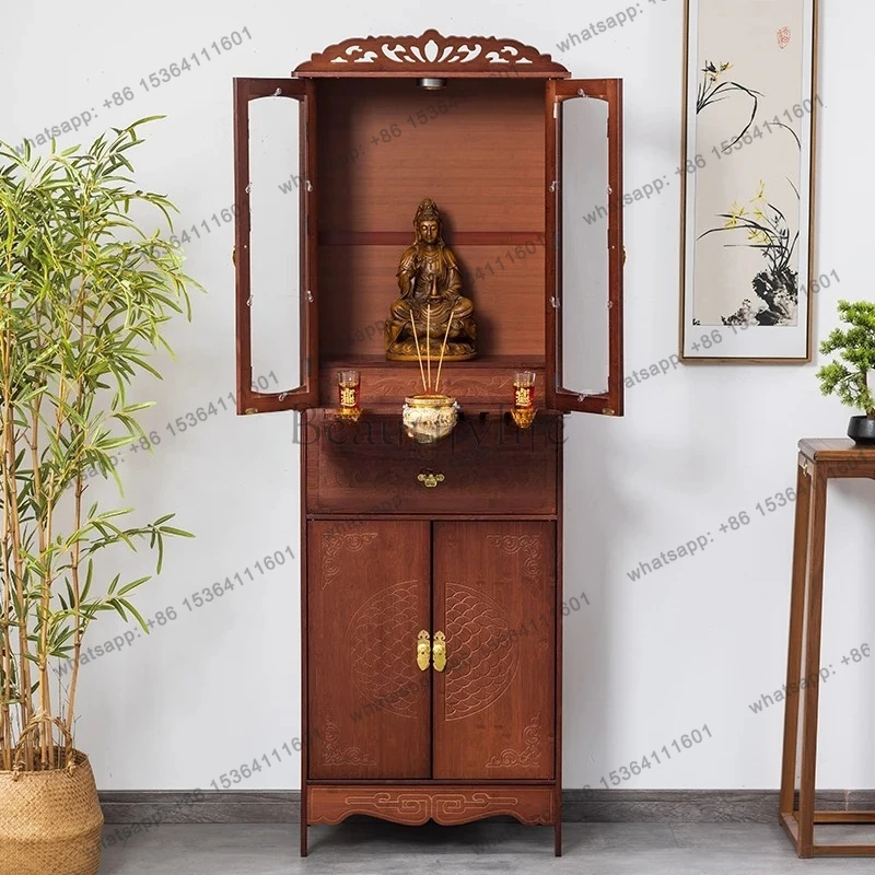 Scena buddista che offre il tavolo Armadietto del Buddha per la casa Armadietto in piedi Armadietto della statua del dio dell