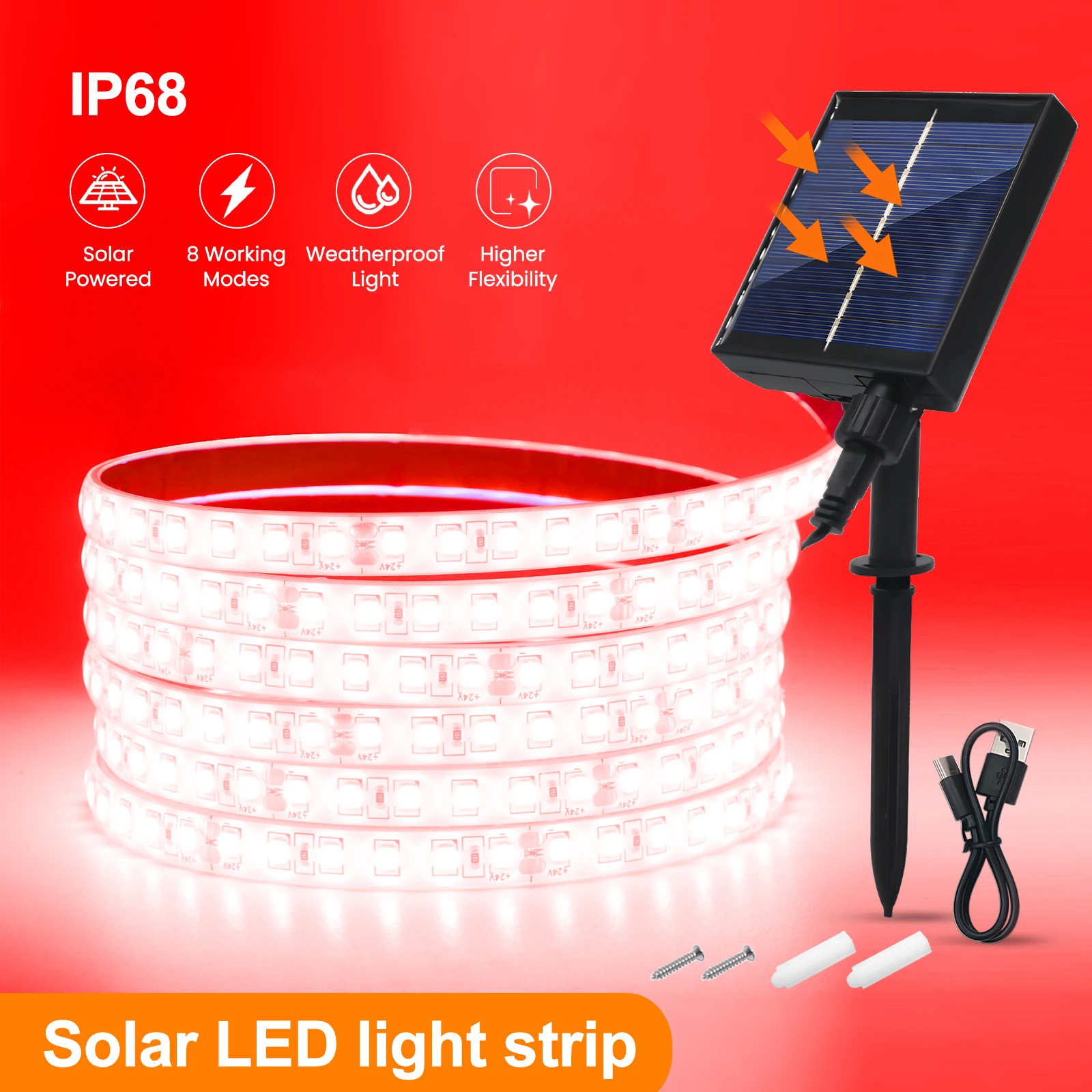 HEGEHE 10m Solar LED Strip Light Warm White 5